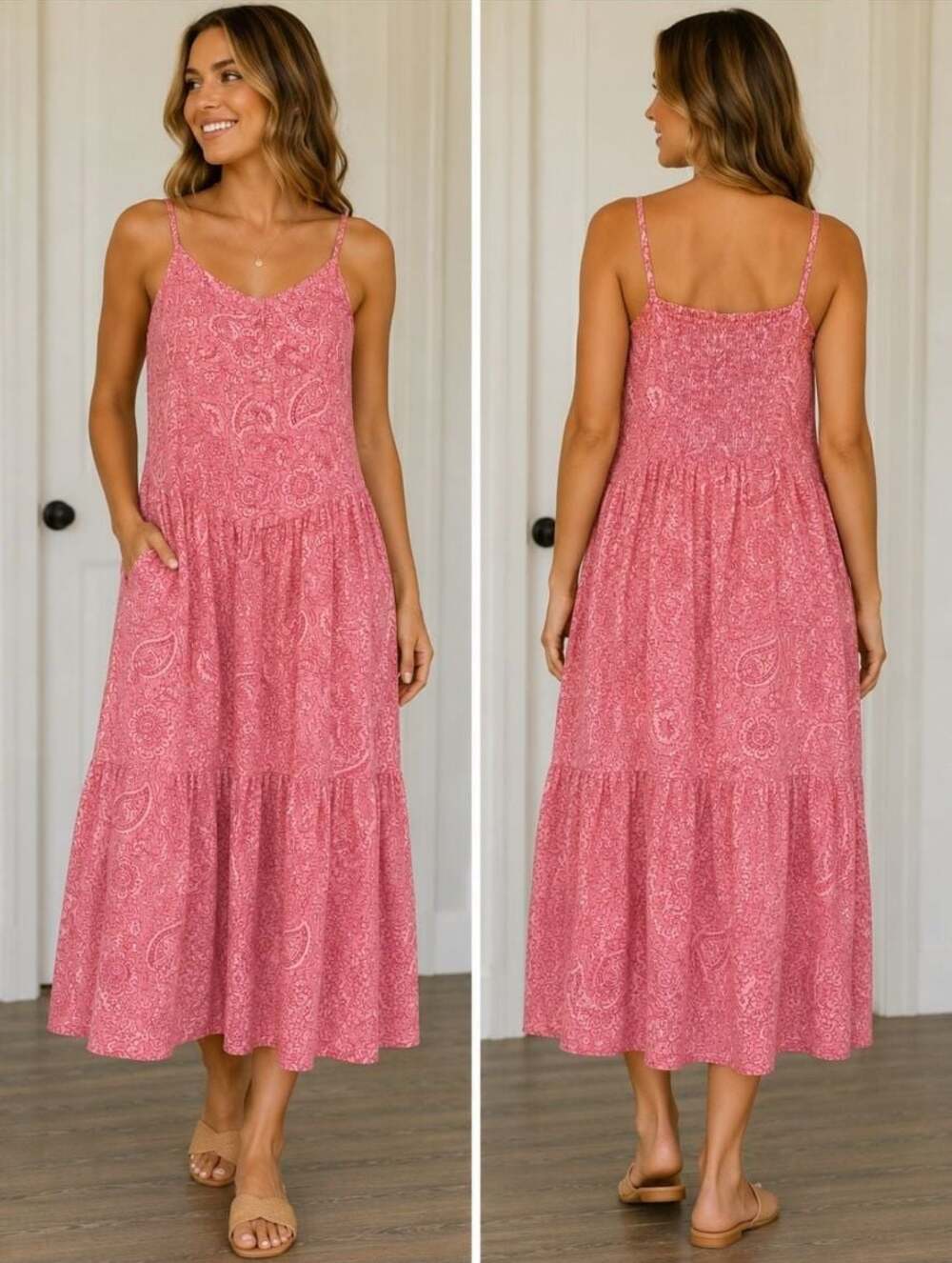 Roller Rabbit Women's Pink Paisley Tiered Button-Front Maxi Dress